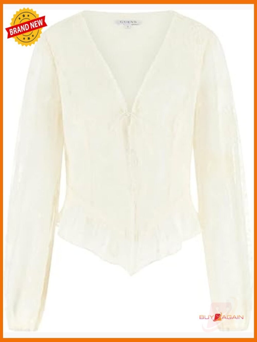 Long Sleeve See Through Blouse with Bow Neck, Relaxed Fit